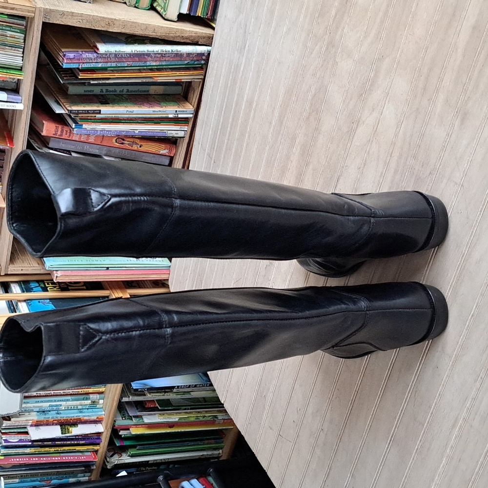 Calico Blue Ribbon Leather Tall Riding Boots Quality Durable Slip On Structured - Picture 8 of 15